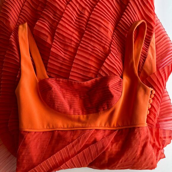 Malandrino Black Label NWT USA Made Orange Pleated Sheer Cocktail Dress 40 sz 8 - Picture 3 of 16